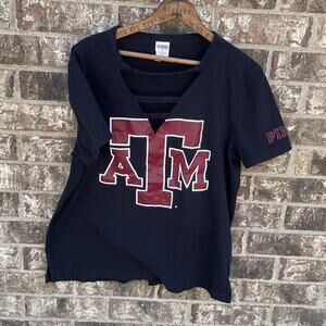 Texas A&M Women’s Cut Out Shirt LG Victoria Secrets Pink X 5th & Ocean Aggies